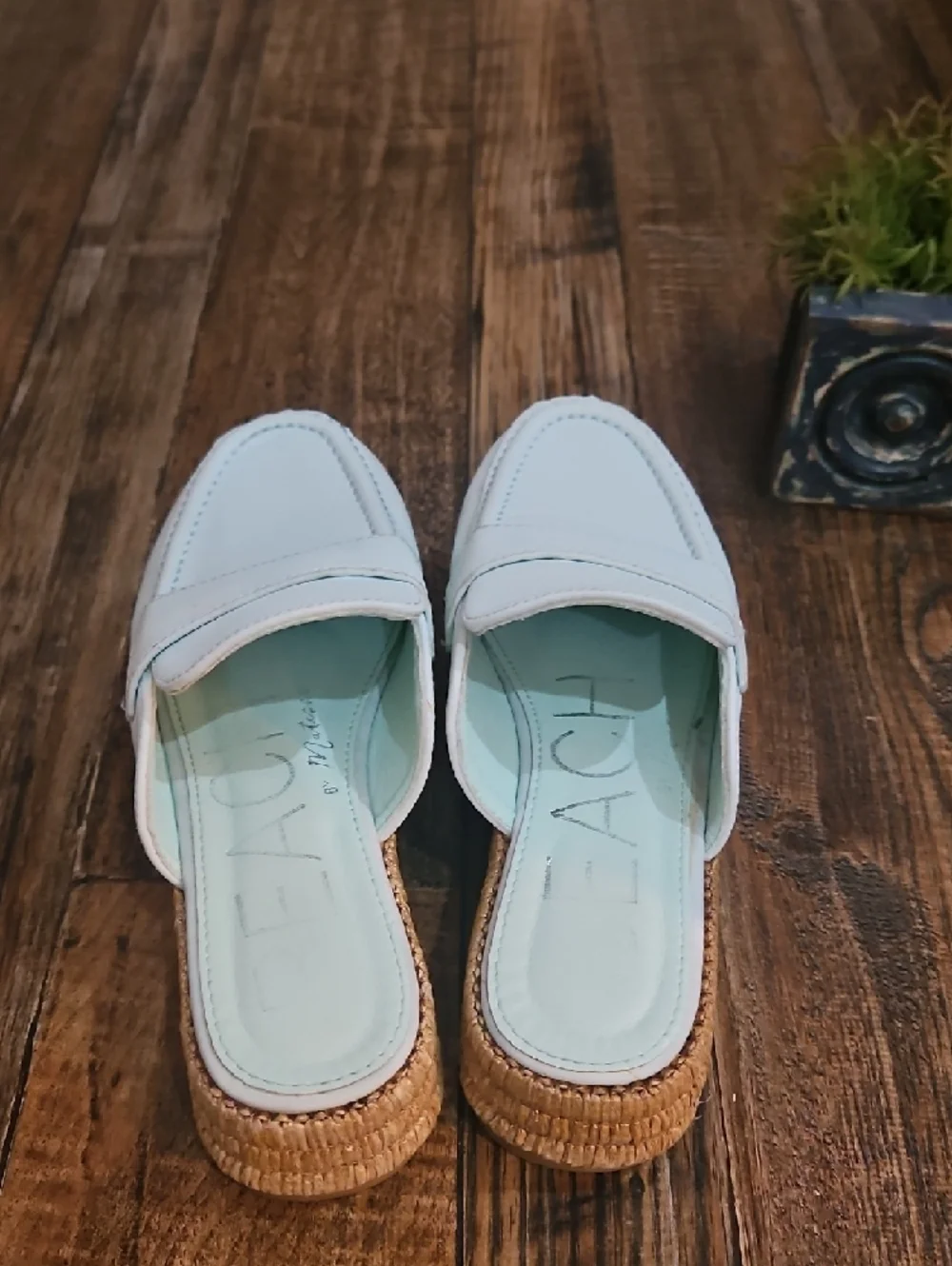 Mint Leather Platform Espadrille Mule‎